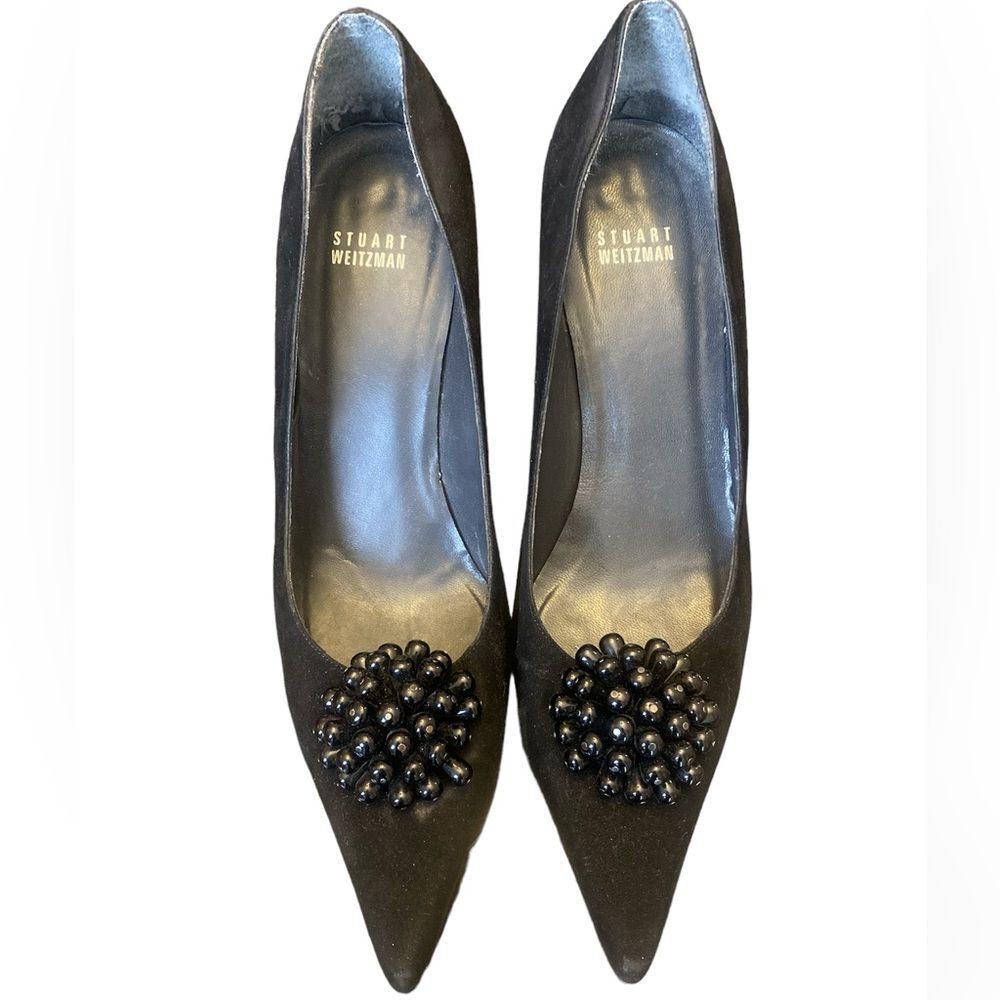 STUART WEITZMAN Black Suede Beaded Accents 3” Pumps Womens Size 9M